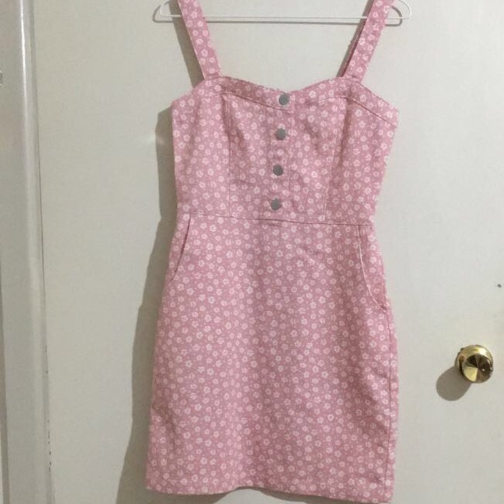 light pink and white floral overall dress